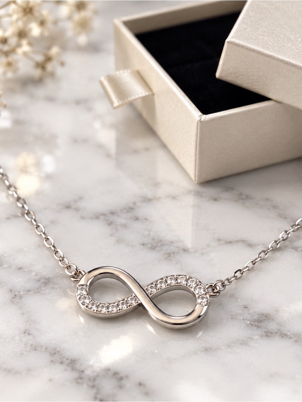 Infinity Pendant Necklace with Crystals and Gift box